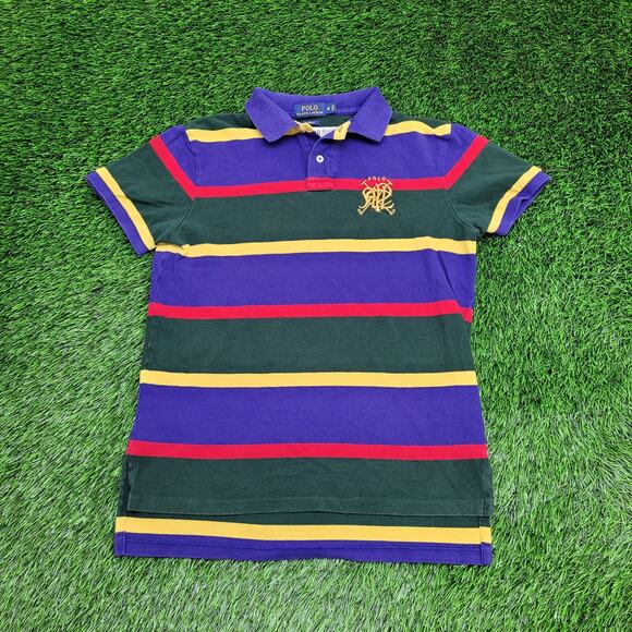 Ralph-Lauren Scribble Striped Polo Shirt S/M 18x25 Cropped - Picture 1 of 13